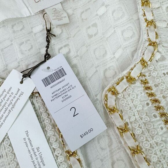 Chico's Jacket Womens Large White Abstract Pattern Long-Sleeve Open-Front NWT - Picture 7 of 10